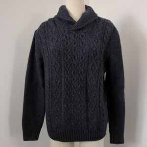 Men's Heathered Blue Pullover Cable Knit Collared Sweater